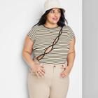 Women's Plus Size Short Sleeve Diagonal Cut Out Baby T-shirt - Wild Fable Cream Striped 1x, Ivory