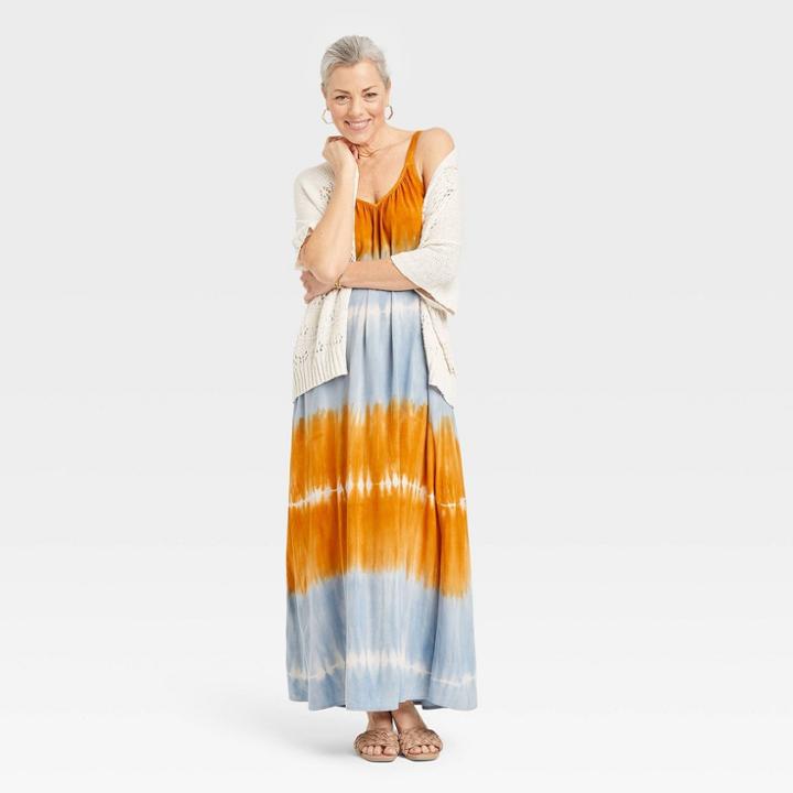 Women's Sleeveless A-line Dress - Knox Rose Yellow Tie-dye