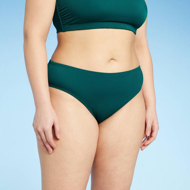 Juniors' Plus Size Ribbed Cheeky Hipster Bikini Bottom - Xhilaration Teal Blue X