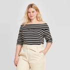 Women's Plus Size Striped Long Sleeve Bardot Blouse - Who What Wear Black 1x, Women's,