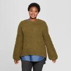 Women's Plus Size Long Cable Sleeve Pullover - Universal Thread Olive Heather
