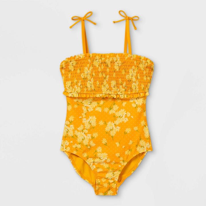 Girls' Daisy Smocking One Piece Swimsuit - Cat & Jack Gold
