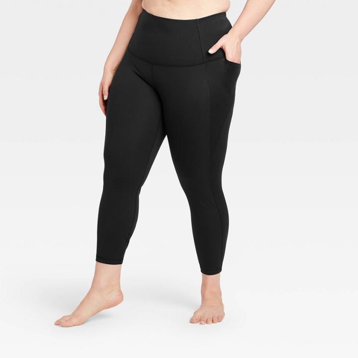 Women's Plus Size Contour Power Waist High-rise 7/8 Leggings With Stash Pocket 25 - All In Motion Black 1x, Women's,