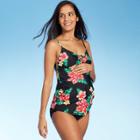 Maternity Floral Print Tropical Tie Front Tankini Top - Isabel Maternity By Ingrid & Isabel Black S, Women's, Size: Small,