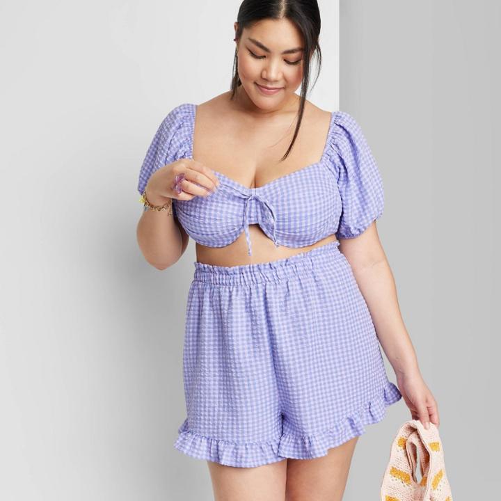 Women's Bra Top - Wild Fable Lavender Gingham Xxl, Purple Gingham