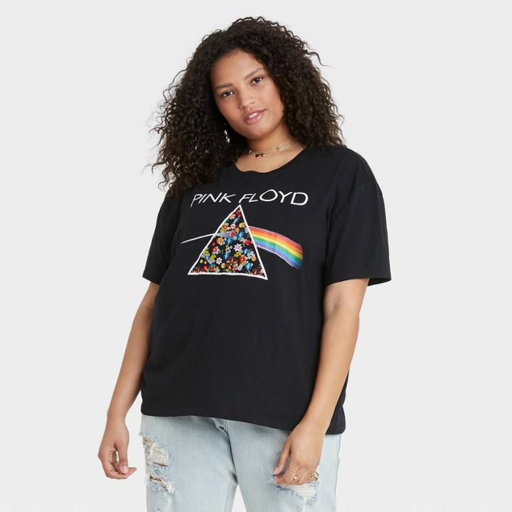 Women's Pink Floyd Plus Size Embroidered Short Sleeve Graphic T-shirt - Black