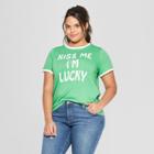 Women's Plus Size Short Sleeve Kiss Me I'm Lucky Graphic T-shirt - Grayson Threads (juniors') - Green