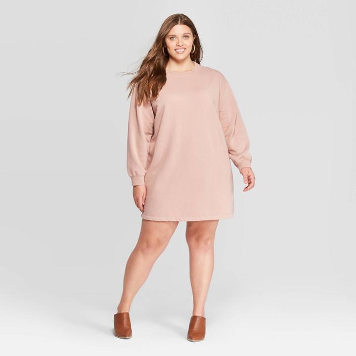Women's Plus Size Long Sleeve Crewneck Sweater Dress - Universal Thread Brown