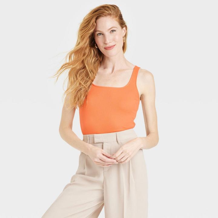 Women's Slim Fit Square Neck Tank Top - A New Day Orange
