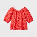 Women's Floral Print Bubble Elbow Sleeve Blouse - Universal Thread Red