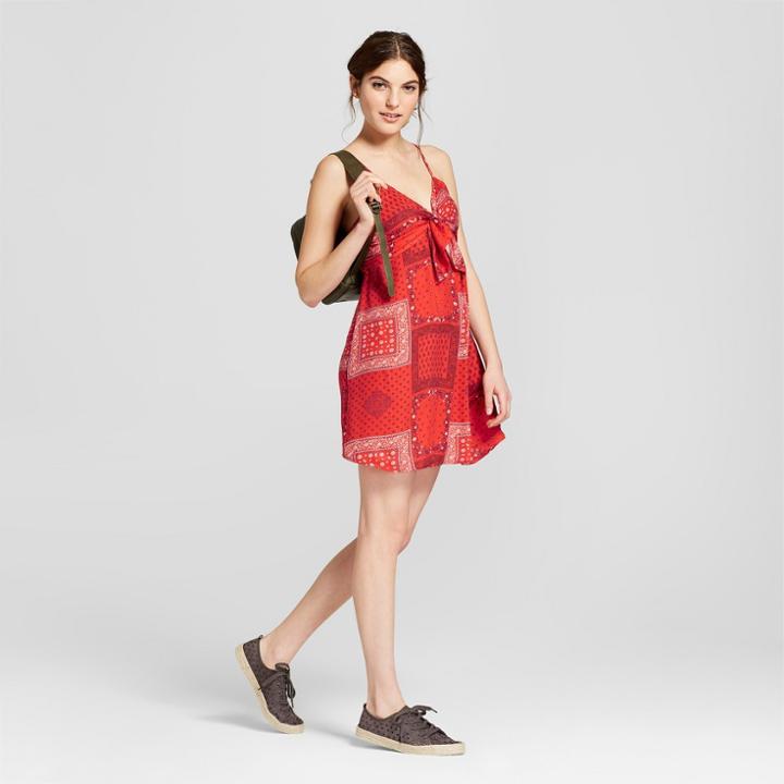 Women's Tie Front Shift Dress - Xhilaration Bandana Red