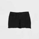 Women's Plus Size Button Fly Midi Jean Shorts - Ava & Viv Black