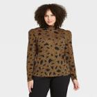 Women's Plus Size Printed Puff Long Sleeve Knit Top - Who What Wear Brown