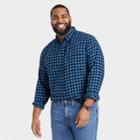 Men's Tall Standard Fit Plaid Lightweight Flannel Long Sleeve Button-down Shirt - Goodfellow & Co Blue