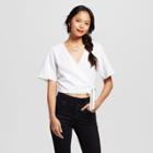Women's Short Sleeve V-neck Wrap Top - Xhilaration (juniors') Cream (ivory)