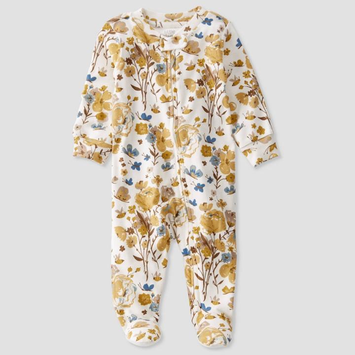 Baby Girls' Ochre Floral Sleep N' Play - Little Planet By Carter's White/gold Newborn