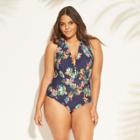 Women's Plus Size Plunge One Piece Swimsuit - Sea Angel Black 2x,