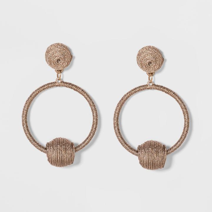 Metallic Open Hoop Threaded Drop Earrings - A New Day Rose Gold