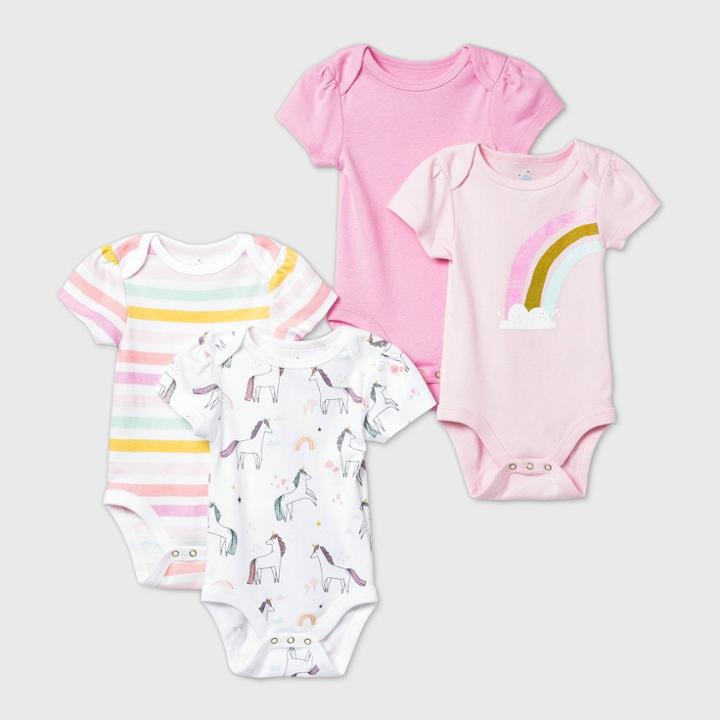 Baby Girls' 4pk Unicorn Adventure Short Sleeve Bodysuit - Cloud Island Pink/white
