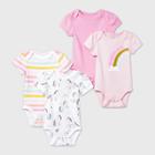 Baby Girls' 4pk Unicorn Adventure Short Sleeve Bodysuit - Cloud Island Pink/white