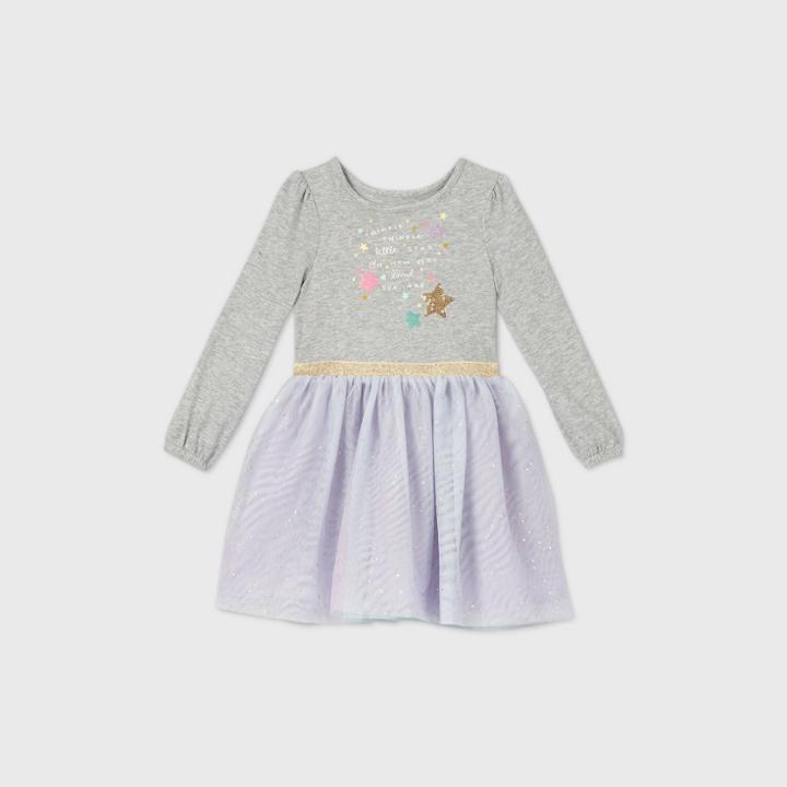 Toddler Girls' Long Sleeve Sparkle Star Dress - Cat & Jack Purple