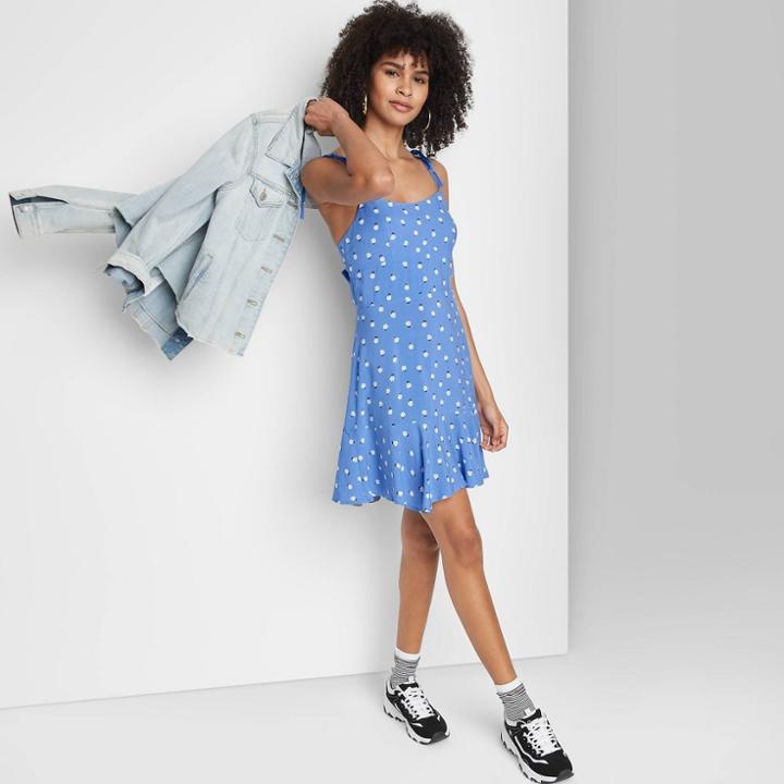 Women's Sleeveless Tie-strap Drop Hem Dress - Wild Fable Blue Floral