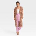 Women's Woven Printed Duster - A New Day Taupe One Size, Brown
