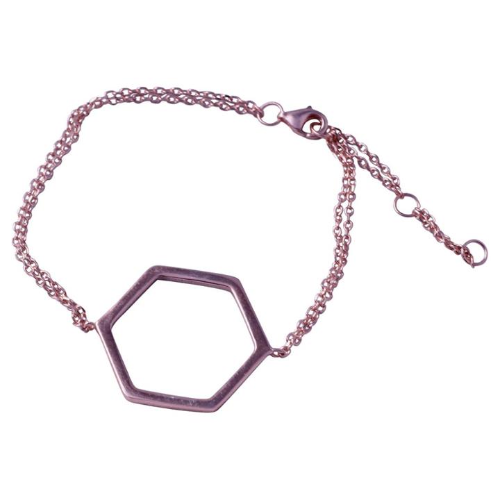 Zirconmania Women's Zirconite Sterling Bracelet With Polished Hexagon Double Link In Sterling Silver - Rosegold