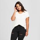 Women's Plus Size Spritz All Day Raw Edge Short Sleeve V-neck T-shirt - Grayson Threads (juniors') - White