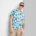 Adult Printed Regular Fit Short Sleeve Button-down Shirt - Original Use Light Blue/butterfly