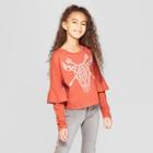 Girls' Long Sleeve Ruffle T-shirt - Art Class Red