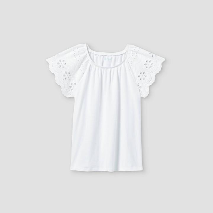 Girls' Eyelet Short Sleeve T-shirt - Cat & Jack White