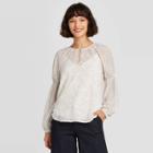 Women's Animal Print Long Sleeve Round Neck Smocked Accent Blouse - A New Day White