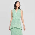 Women's Sleeveless V-neck Button-down Shirt - Who What Wear Green/white