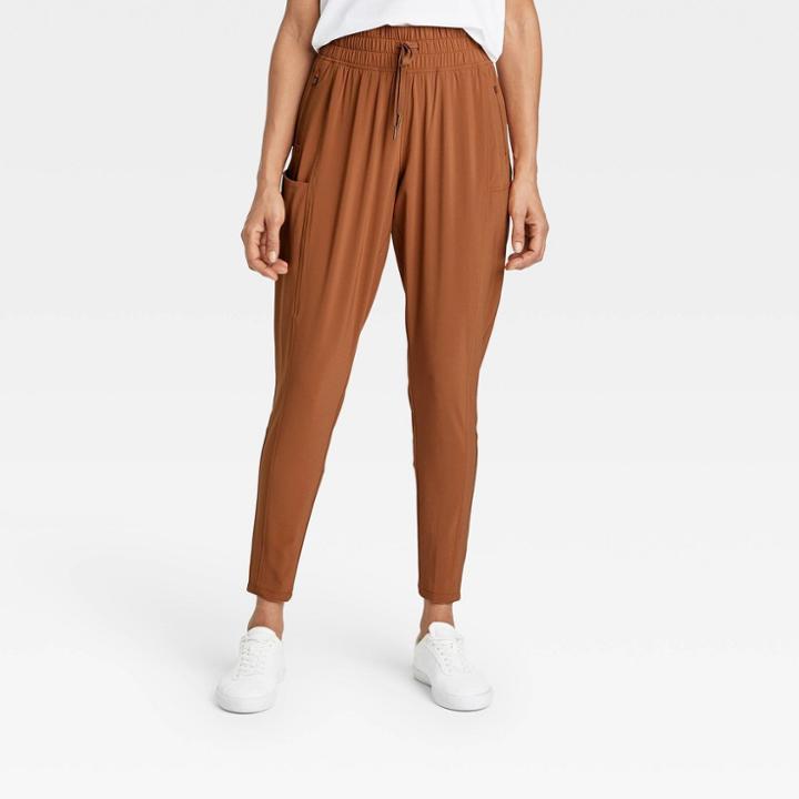 Women's Tapered Stretch Woven Mid-rise Pants - All In Motion Chestnut