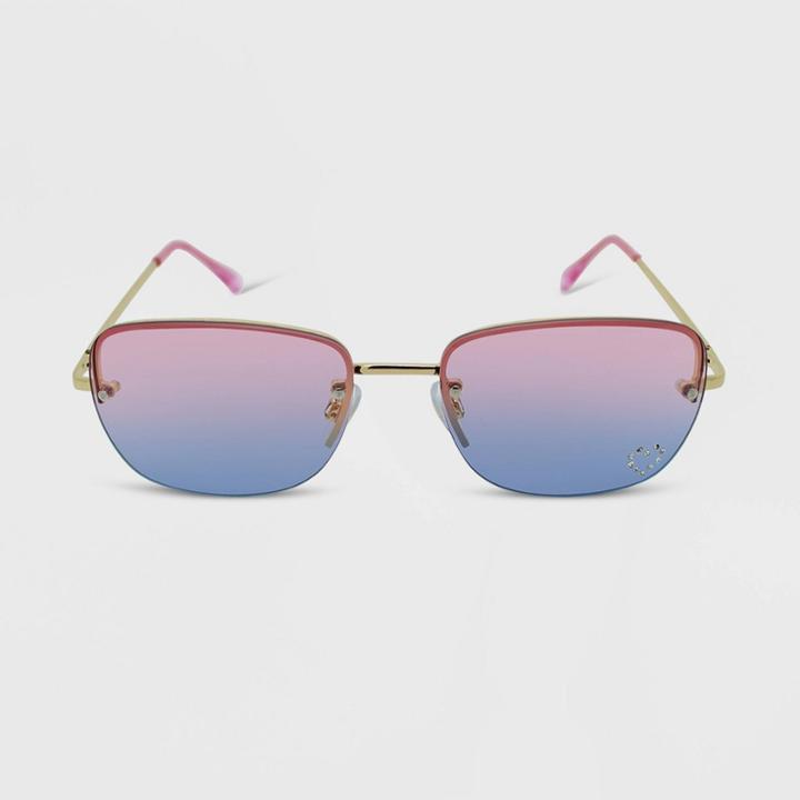 Women's Rhinestone Rimless Rectangle Sunglasses - Wild Fable Gold
