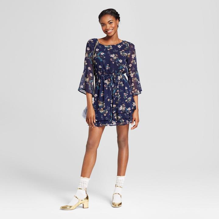 Women's Floral Bell Sleeve Dress - Lots Of Love By Speechless (juniors') Blue