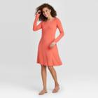 Women's Regular Fit Long Sleeve Round Neck Knit Dress - A New Day Red