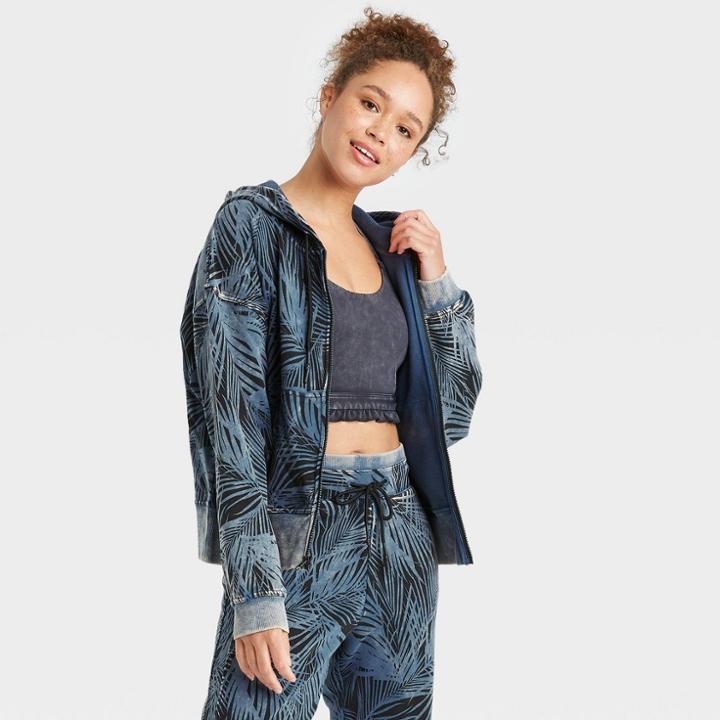 Women's Full Zip French Terry Printed Hoodie - Joylab Blue