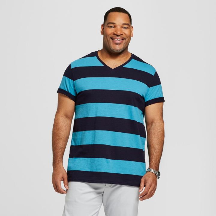 Men's Tall Striped Short Sleeve Novelty T-shirt - Goodfellow & Co Aqua Dip