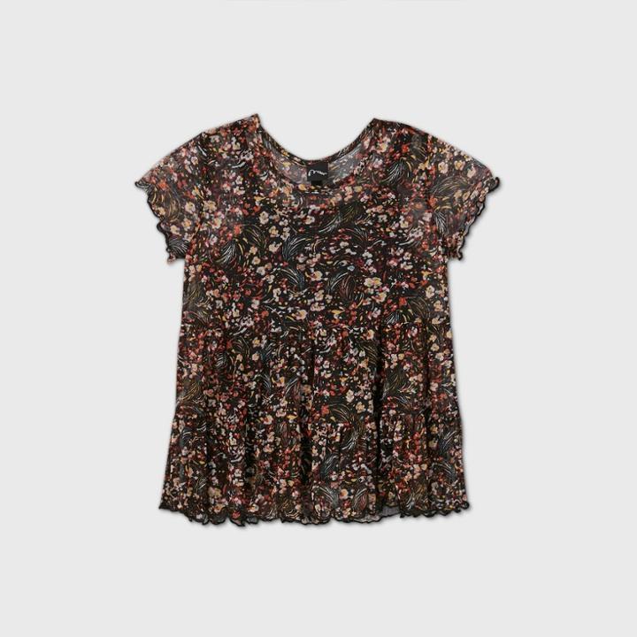 Girls' Floral Mesh Short Sleeve T-shirt - Art Class
