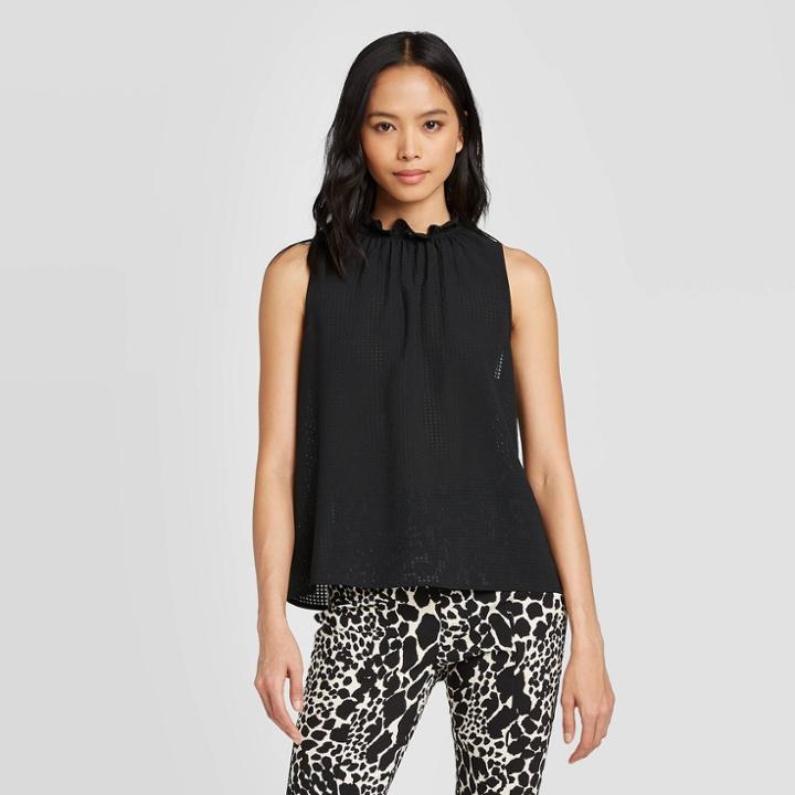 Women's Sleeveless High Neck Ruffle Blouse - Who What Wear Black