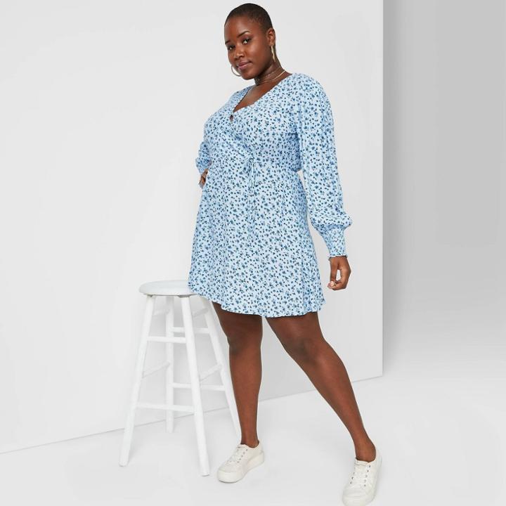Women's Plus Size Long Sleeve Wrap Dress - Wild Fable Floral