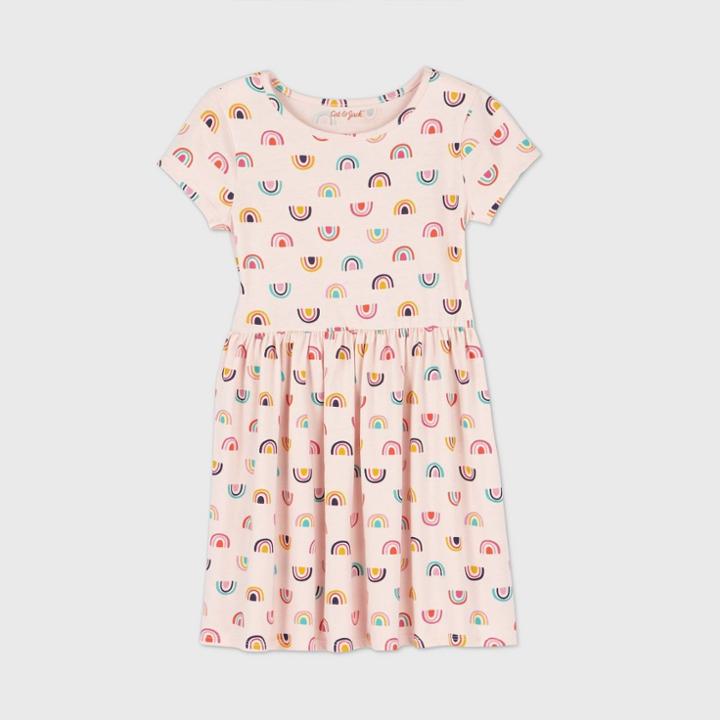 Girls' Short Sleeve Printed Knit Dress - Cat & Jack Peach