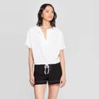 Women's Textured Knit Short Sleeve V-neck T-shirt - Who What Wear White