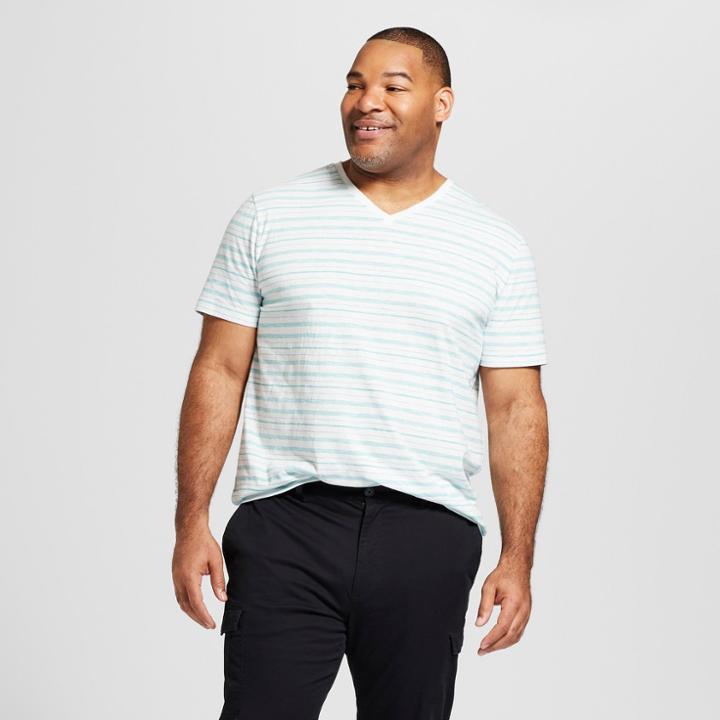 Men's Big & Tall Striped Standard Fit Short Sleeve V-neck T-shirt - Goodfellow & Co High Tide