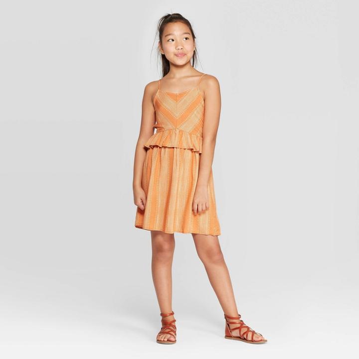 Girls' Ruffle Waist Tank Dress - Art Class Gold