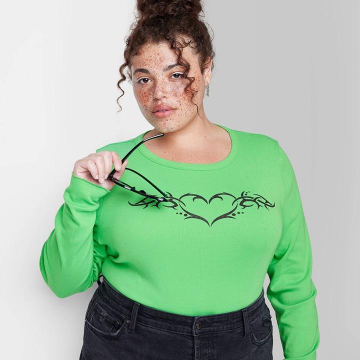 Women's Plus Size Long Sleeve T-shirt - Wild Fable Green