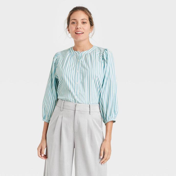 Women's Puff 3/4 Sleeve Blouse - A New Day Blue