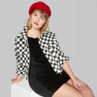 Women's Plus Size Checkerboard Print Cropped Denim Jacket - Wild Fable Black